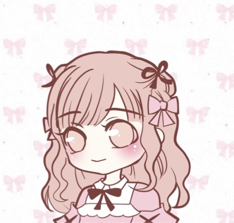 リボン柄の背景にいるもちたんのイラスト